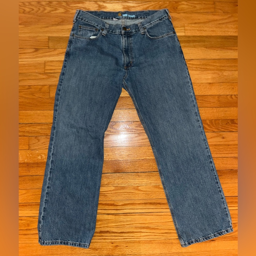 Mens Carhartt Blue Jeans Size 34x32 Loose Straight Fit